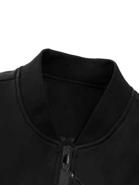 Men'S Casual Bomber Jacket | Spring-Autumn, Non-Stretch, Baseball Collar, Multiple Pockets, Zipper Closure
