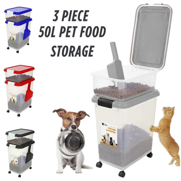 Prime Paws 3-Piece Pet Food Storage Container – Airtight Pet Food Container with Plastic Measuring Scoop, Dry Food Dispenser for Pets, Dogs, Cats, and Animals