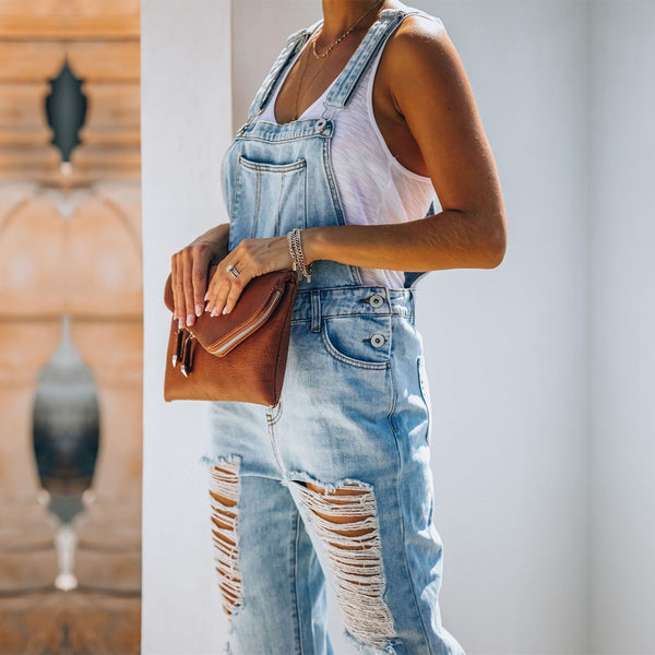 2025 New Style Denim Trouser with Hole Design And One-Piece Style with Back Belts And Short Legs