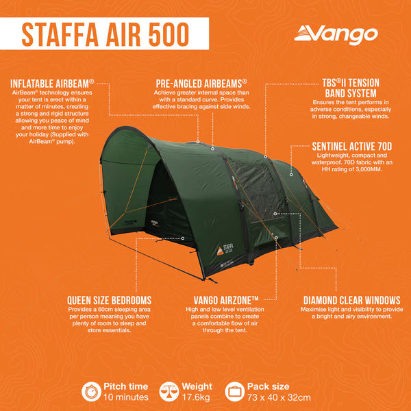 Vango Staffa Air 500 Inflatable Tent, 5 Person