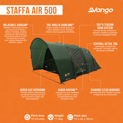 Vango Staffa Air 500 Inflatable Tent, 5 Person