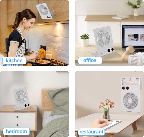 Small Desk Fan,Vemont USB Table Fan,5000Mah Rechargeable Battery Fan,180°Tilt Folding Personal Portable Fan with Remote Control,Stepless Speed Strong Wind, Silent Hanging Fans for Home Office Desktop