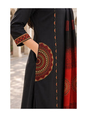 TeamWear* Womens Cotton Embroidered Neck and Dual Pockets Kurta Set with Palazzo and Contrast Dupatta
