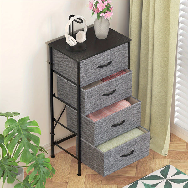 Modern 4-Drawer Dresser Storage Cabinet with Metal Frame & MDF Wood - Grey Spacious Dresser with Anti-Tip Safety & Adjustable Feet, Assembly, Standalone Furniture Unit Suitable for Bedroom or Living Room (17.7” X 11.8” X 35.8”)