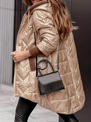 Women's Warm Winter Coat, Hooded Jacket, Mid-Length with Pockets and Asymmetrical Hem Padded Coat