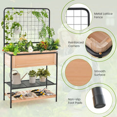 Raised Garden Bed with Trellis and 2-Tier Storage Shelves