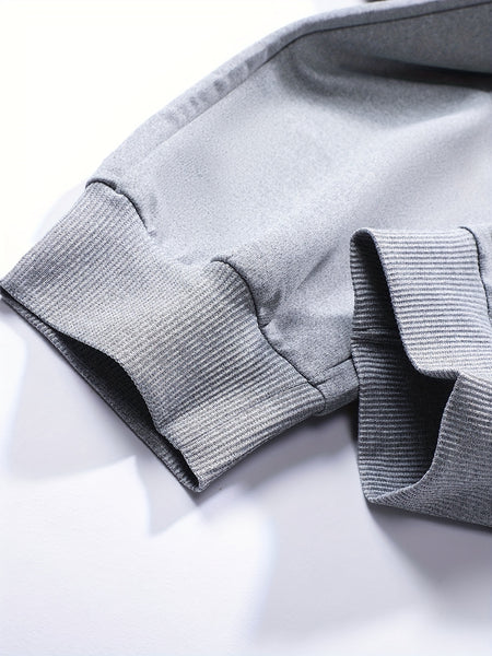 Three-pc Men's Solid Color Plain Elastic Waistband Drawstring Ribbed Cuffed Casual Jogger Pants, Men's Dress Administrative Trousers