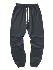 Three-pc Men's Solid Color Plain Elastic Waistband Drawstring Ribbed Cuffed Casual Jogger Pants, Men's Dress Administrative Trousers