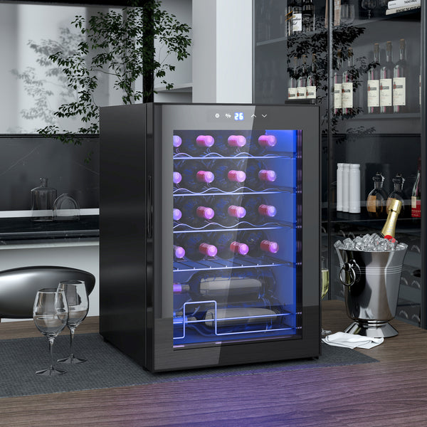 Freestanding Wine Cooler Fridge, 20 Bottle, 53 Litre Capacity, 43cm Quiet Under Counter Compressor Drinks Beer Wine Fridge with Glass Door, LED Light, Digital Touch Screen, Temperature Control
