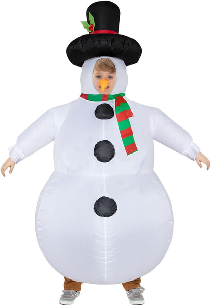 Poptrend Inflatable Snowman Costume Christmas Costume Funny Blow up Snow Man Costumes for Adult Kids Cosplay Fancy Dress Party Costumes