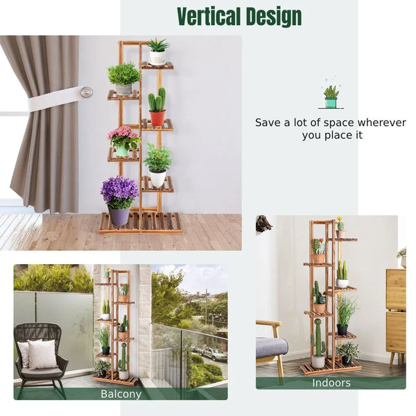 6-Tier Wood Plant Stand with Anti-Tilting Device and Multifunctional Display Shelf