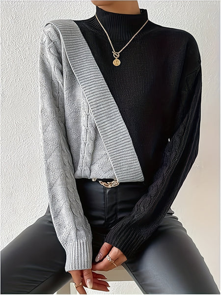 Women'S Sweater - & Color Block, Stand Collar Long Sleeve Pullover, Fall/Winter Layering Essential for Everyday & Formal Outfits, Cute Sweaters