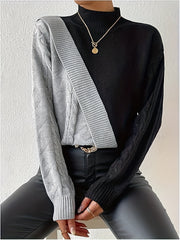 Women'S Sweater - & Color Block, Stand Collar Long Sleeve Pullover, Fall/Winter Layering Essential for Everyday & Formal Outfits, Cute Sweaters