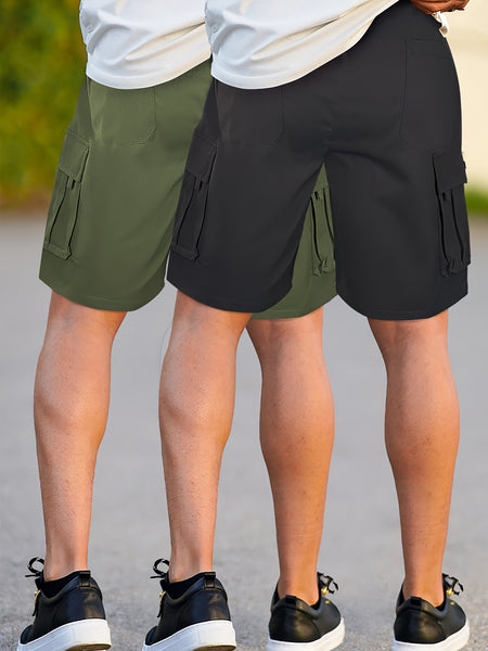 2pcs Men'S Cargo Shorts, Drawstring Waist Multi-Pocket Men'S Shorts