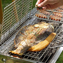 1pc Heavy-Duty Metal Barbecue Mesh Clip | Commercial Barbecue Grill, Square Burger Clip, 32cm Handle, Suitable for Courtyard Gatherings and Barbecues, 33.5 X 20cm