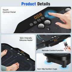 1-Piece Black Vibration Plate (Fat-Burning Machine) - 180 Adjustable Speed Settings, 150kg Load, Upgraded Handles & Resistance Bands, Speakers & Remote Control for Home/Office Full-Body Workouts