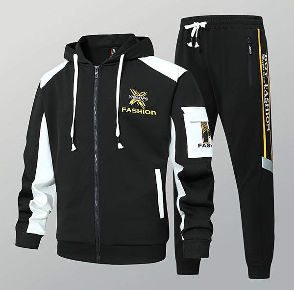 Men's Casual Hooded Sweatshirt Sportswear Set, Tracksuit