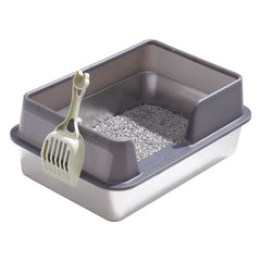 XL Stainless Steel Cat Litter Box, Large Cat Litter Tray with High Sides Anti Leakage, Odor Control, Metal Litter Box with Anti-slip Bottom, Easy Cleaning Kitten Litter Tray for Cats, Black Grey