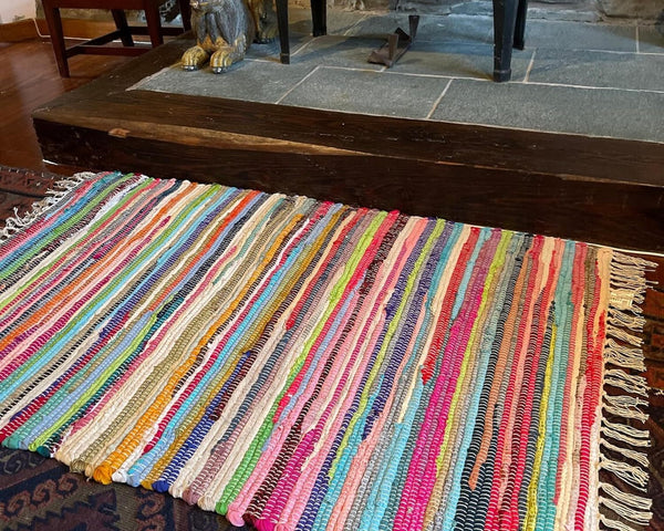 Chindi Rug Rug 100% Recycled Materials Striped Multi Coloured Bold Bright Boho Mats, Area Rugs, Runners, Carpets