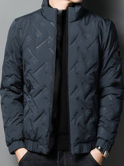 Lightweight Winter Stand Collar Jacket for Men, Quilted Thermal Business Casual Coat, Cold Weather Outerwear