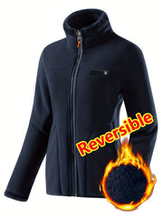 Women's Spring Casual Jacket, Thickened Shaggy Warm Printed Reversible Coral Sweatshirt, Double-Sided Outerwear