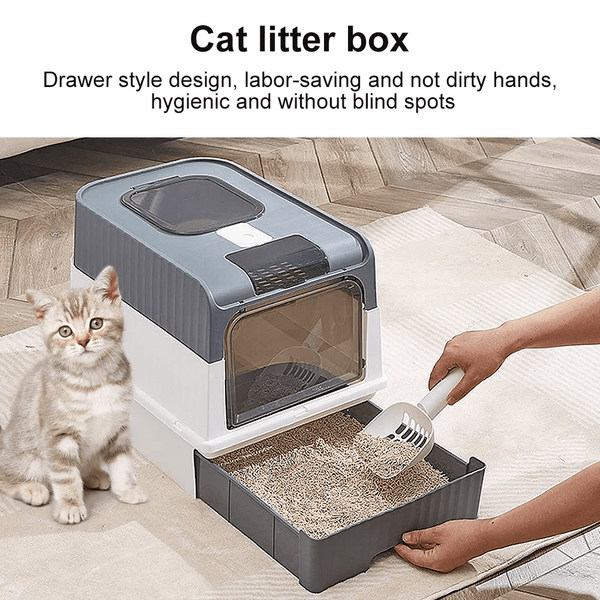 2PCS XL Large Cat Litter Box Self Cleaning Pan Drawer Anti-Splashing Cat Potty Tray Grey 49X35X37CM