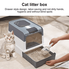 2PCS XL Large Cat Litter Box Self Cleaning Pan Drawer Anti-Splashing Cat Potty Tray Grey 49X35X37CM