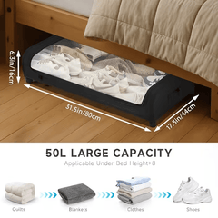 2 sets Underbed Storage Box, Underbed Storage Box with Wheels Lid, 96L Metal Frame, Bed Box, Organiser, Storage Bag, Foldable Underbed Box for Clothes, Shoes, Blankets, Bedding, Black, Under-Bed Storage
