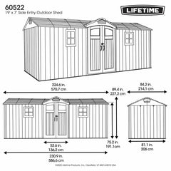 Lifetime 19Ft X 7Ft (5.7 X 2.1M) Outdoor Storage Shed - Model 60522