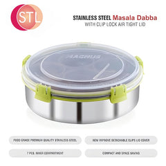 Masala Dabba (Spice Box) | Authentic Indian Style Stainless Steel Masala Dabba | with 7 Removable Compartments & 2 Spoons | See through Lid |