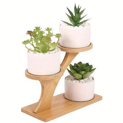 Two-Tier Bamboo Plant Stand - a Stylish Round Wooden Base Display Rack, Perfect for Small Potted Plants, Ideal for Home, Office, And Balcony Decoration