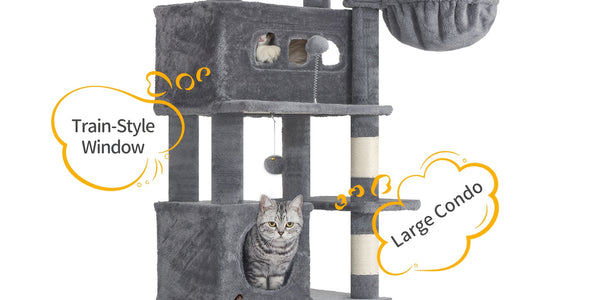 170cm Large Cat Tree, Cat Tower for Maine Cat, Multi-Storey Scratching Post with Large Perch, Washable Mat, Cat House Furniture with 2 Caves, 8 Scratching Posts, Light Grey, Dark Grey