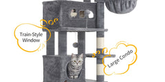 170cm Large Cat Tree, Cat Tower for Maine Cat, Multi-Storey Scratching Post with Large Perch, Washable Mat, Cat House Furniture with 2 Caves, 8 Scratching Posts, Light Grey, Dark Grey