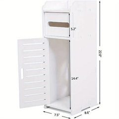 White Bathroom Cabinet, Waterproof Toilet Storage Cupboard Shelf Floor Standing Toilet Silm Shelf Storage Rack with Drawer Space Saver Organizer for Living Room Bedroom Kitchen Hallway 17 x 22 x 56cm