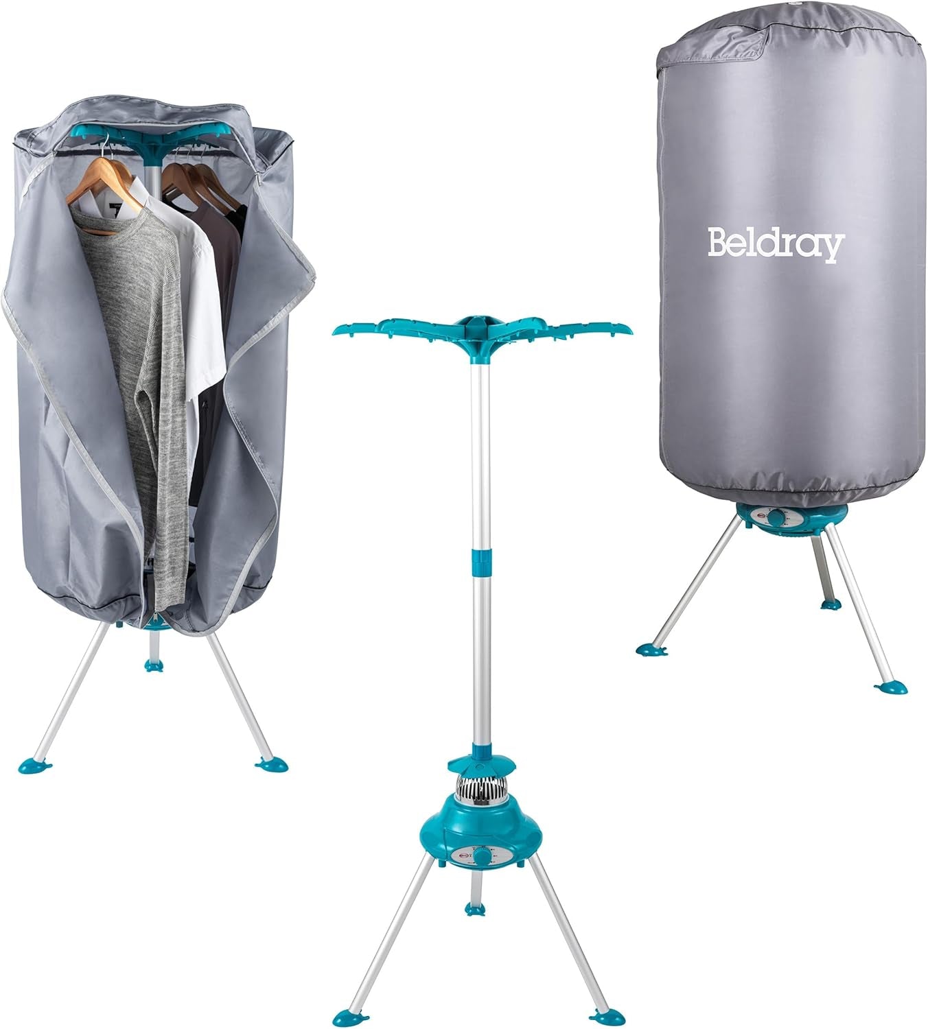 Beldray Heated Clothes Airer Pod - Hot Air Indoor Clothes Dryer with Cover, Quick Drying Time, Holds up to 10Kg, 6 Drying Arms for Hangers, 6 Heat Settings, Reduce Creases 900/1000W, LA041258