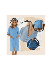 Women’s Zip-Up Cotton Bathrobe – Soft Terry Towelling Dressing Gown, Absorbent Towel Robe for Home & Spa Use