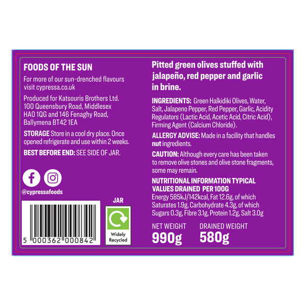 Cypressa Mixed Stuffed Olives, 900G