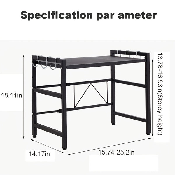 2/3 Layer Expandable Kitchen Microwave Stand with 6 Hooks, Designed for Efficient Utensil Organization, Adjustable Width Fits Most Microwaves, Promoting Orderliness And Ease In The Kitchen Festival Gifts
