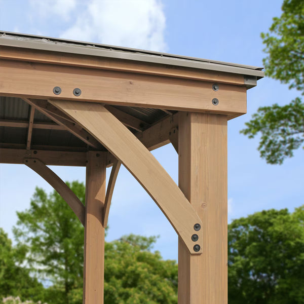 Yardistry 10 X 12Ft (3 X 3.7M) Wooden Gazebo with Peaked Aluminium Solid Roof