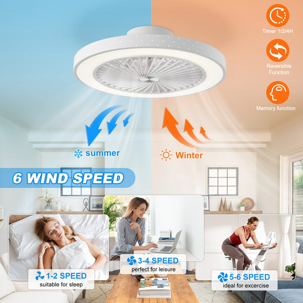 Ceiling Fan with Light And Remote, 6 Speeds, 3 Colors, Modern LED Ceiling Light with Fan, Low Profile, Ceiling Lamp with Fan, Fan Lamp, for Living Room, Bedroom, Dinning Room, Kitchen, Office