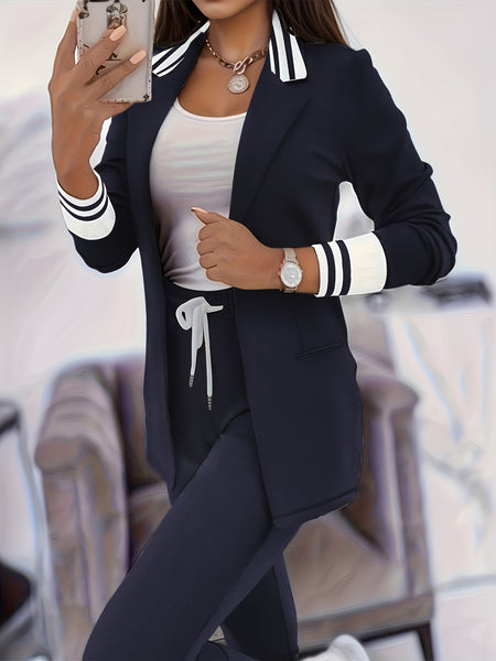 Fashionable Elegant Solid Color Casual Street Striped Suit and Pants Set