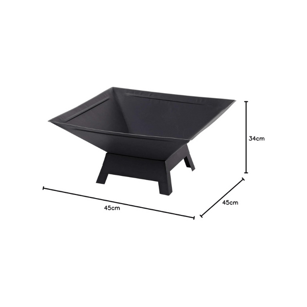 Square Fire Pit with BBQ Grill Heater Outdoor Garden Black Barbeque Metal Brazier Patio Decor Firepit Stove Portable Heat Mesh Cover for Camping or Picnics