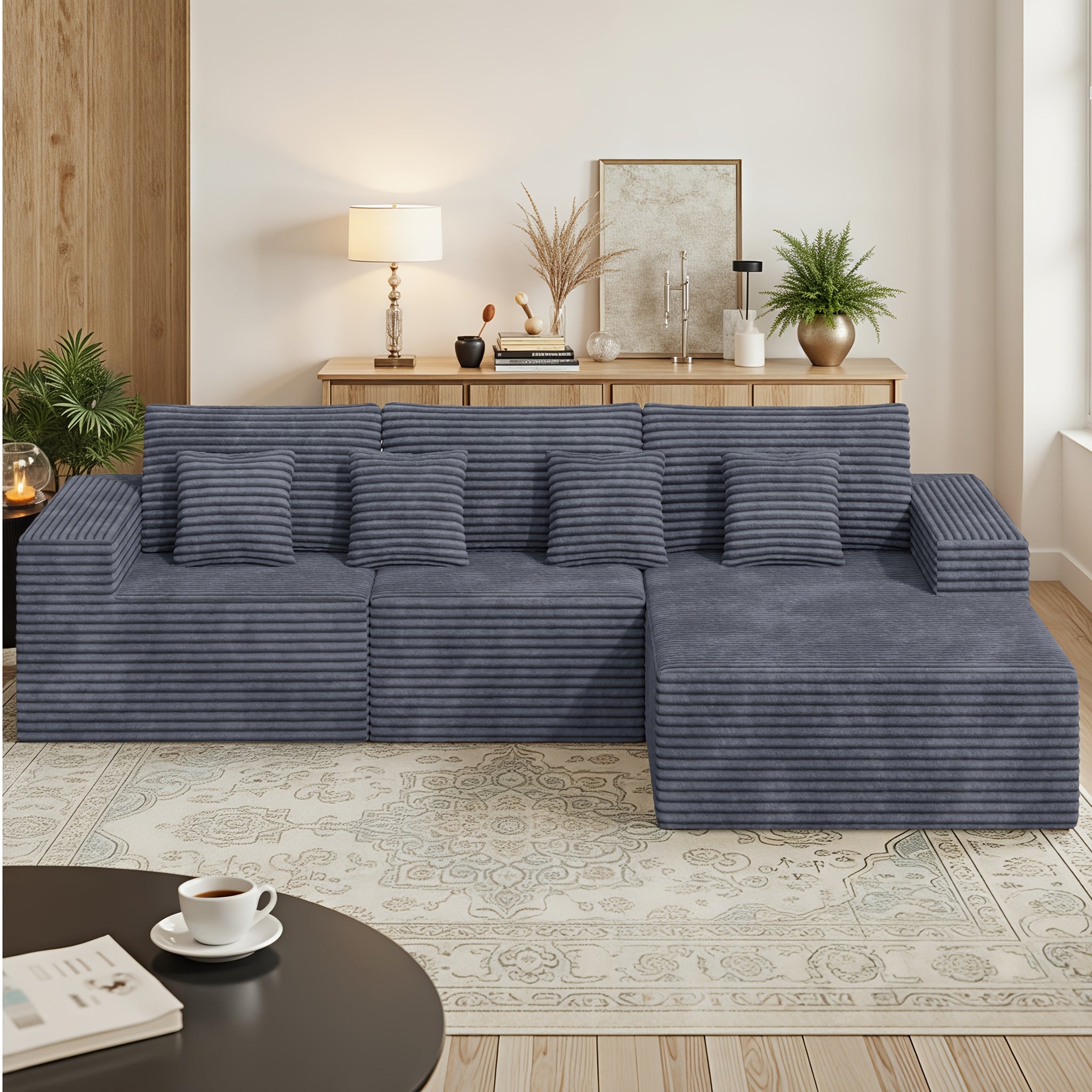 Modular Sectional Cloud Couches with L-Shaped Chaise | Corduroy Fabric Upholstered Deep Boneless Sofa for Living Room, Bedroom | Light, Memory Foam, Velvet Upholstery, Cushion-Back, No Assembly Required, Nalupatio Brand