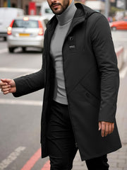 Men'S Mid-Length Trench Coat Jacket, Adjustable Hood with Drawstring, Large Pocket Design, Lightweight And Breathable, Fashionable And Versatile, Suitable for Daily Casual Wear, Dates, And Travel, Spring Fall Essential Top Coat