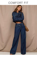 [2026SS] Women's New Stretchy Wide Leg Jeans, Loose Straight Blue Jeans, Washed Denim Trousers with Pockets, High Waisted Tummy Control Comfort Pantalones, Street Style Ladies' Outfit, Female Baggy Casual Pants for Work, Travel and Office.