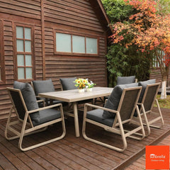 Tilham 7 Piece Cushioned Sling Dining Patio Set + Cover