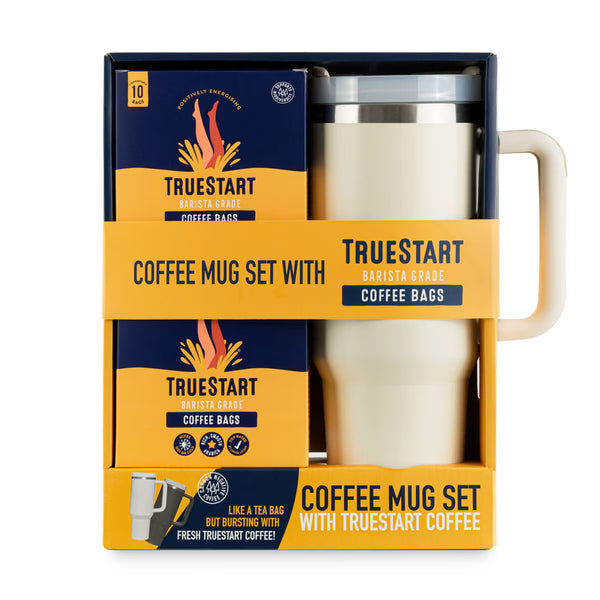 Truestart Coffee Travel Mug Set with Coffee Bags in Light