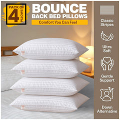 4 Pack-Hotel Quality Stripe Pillows Bed Pillows | Extra Filled for Plush Comfort with Quick Rebound Bounce Back Support | Long-Lasting Shape Retention | LOCAL WAREHOUSE | UK BRAND