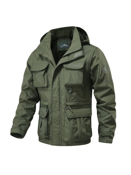 Detachable Windbreaker Hooded Jacket, Men's Casual Multi Pocket Cargo Jacket Vest for Outdoor Activities