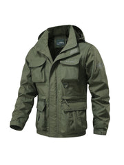 Detachable Windbreaker Hooded Jacket, Men's Casual Multi Pocket Cargo Jacket Vest for Outdoor Activities